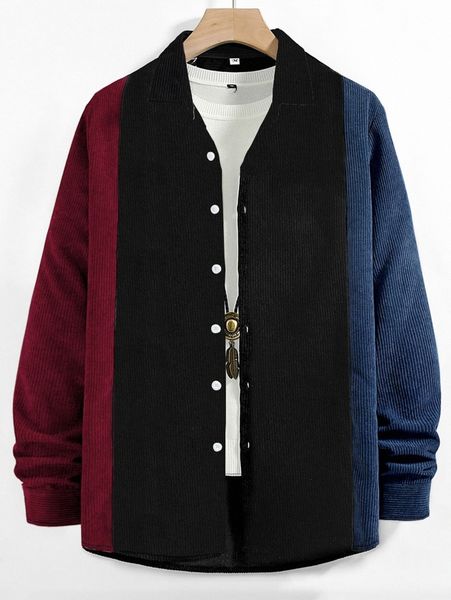 

romwe guys colorblock button front corduroy shirt y4gj#, White;black