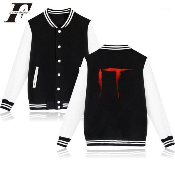 

2018 stephen king's it horror movie baseball jackets bomber jacket men women sweatshirts button winter jacket coat1, Black;brown