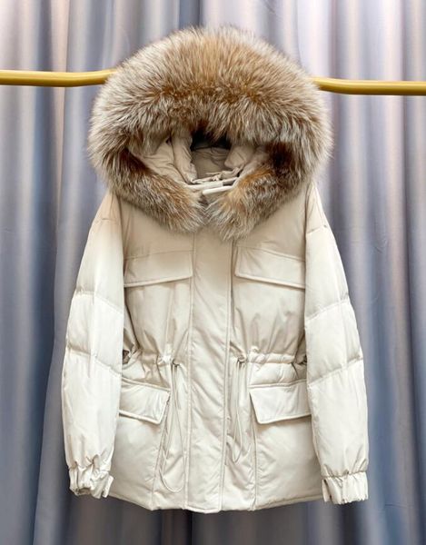 

2021 new huge natural skin with winter hood 90% white down puffer jacket thick parkas outwear women's coat pzw0, Black