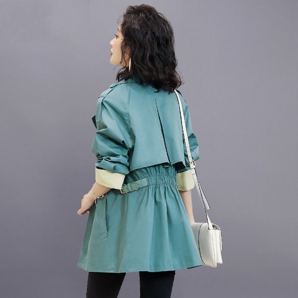 

windbreaker short section 2020 women's new popular spring autumn waist lapel coat tide double-breasted l652, Tan;black