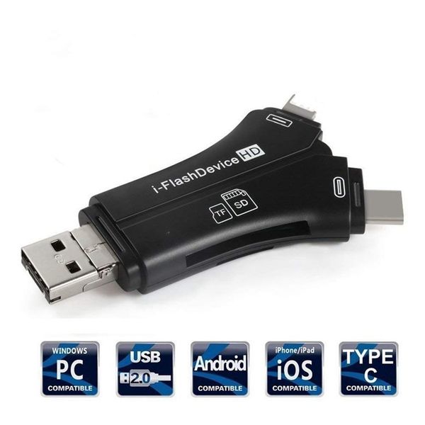 

2021 new 4 in 1usb card reader y type tf/sd card reader type-c android ios lightning mobile phone multi-function otg card reader for iphone