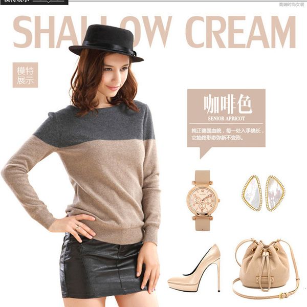 

2021 women's cashmere sweater knits new winter wear gray oneck+ camel retail ladies' wool jumpers 3r14, White;black
