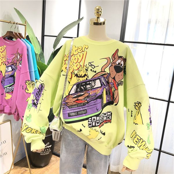 

funny sweatshirt women new fashion cartoon cotton hoodie coat oversized streetwear sweatshirts hip hop cool pullover coats 201017, Black