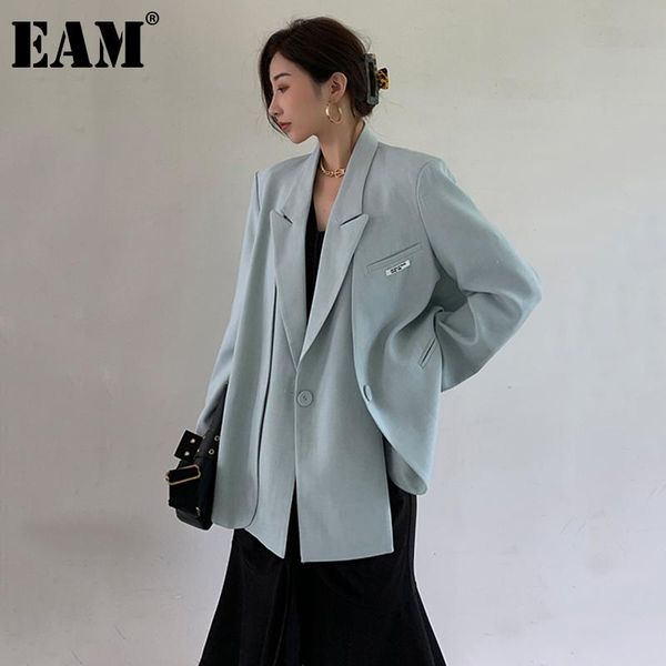 

women's suits & blazers [eam] women blue irregular split big size blazer lapel long sleeve loose fit jacket fashion tide spring autumn, White;black