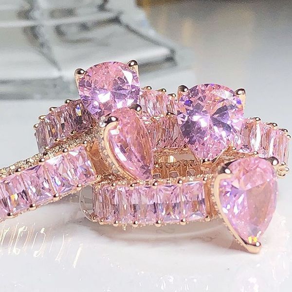 

rose gold baguette pink pinky zircon water drop stone rings for women bridal luxury fashion wedding engagement jewelry 201026, Golden;silver