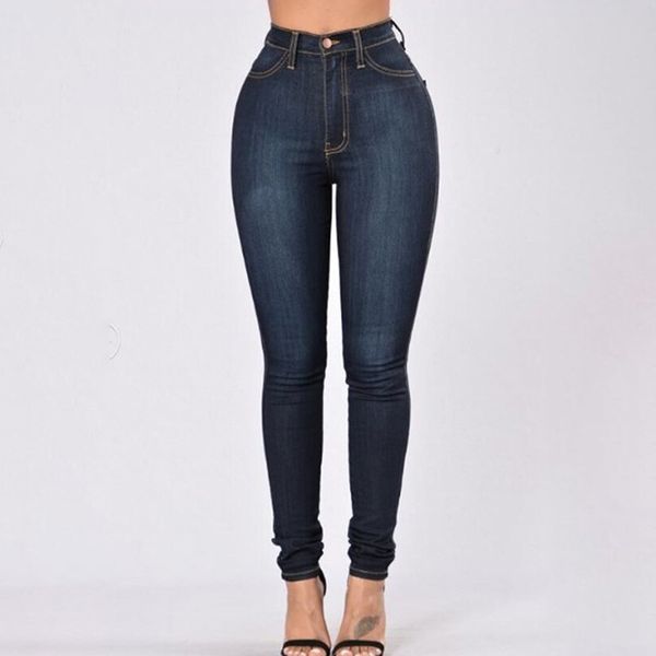 

plus size 3xl women's grinding elastic skinny stretch jeans high waist jeans washed casual denim pencil pants lady jeans 201109, Blue