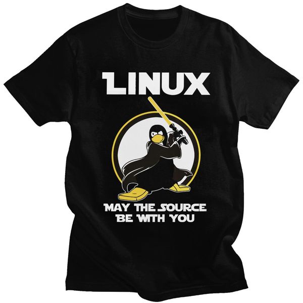 

sport linux may the source be with you t shirt men cotton penguin programmer developer programming t-shirt coding nerd coder tee