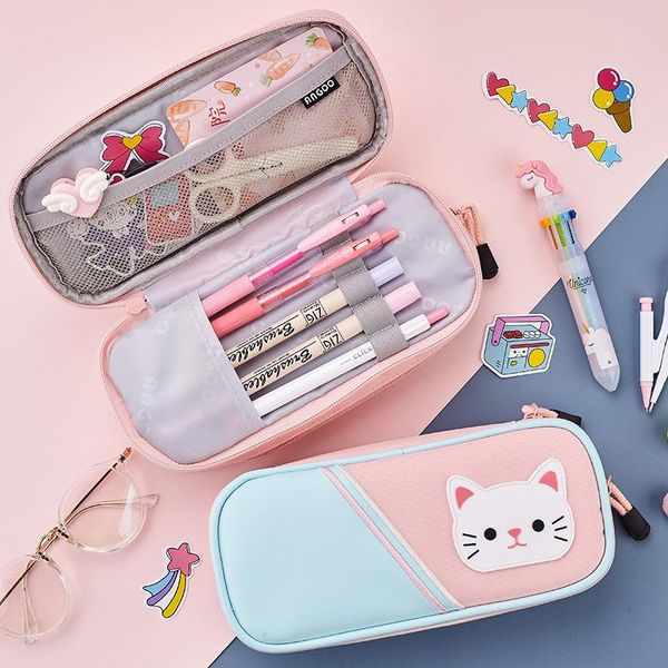 

angoo cartoon kitties pen case pencil bag manga kawaii cat fabric storage pouch big capacity stationery school girl gift h6886