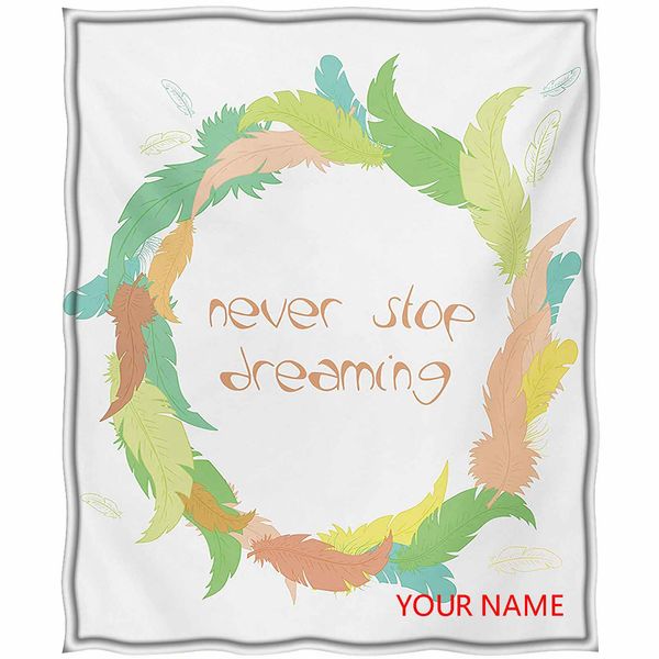 

quote printing blanket, philosophical never sdreaming phrase in rounded tribal feather frame boho diy blanket, soft premium breathable d