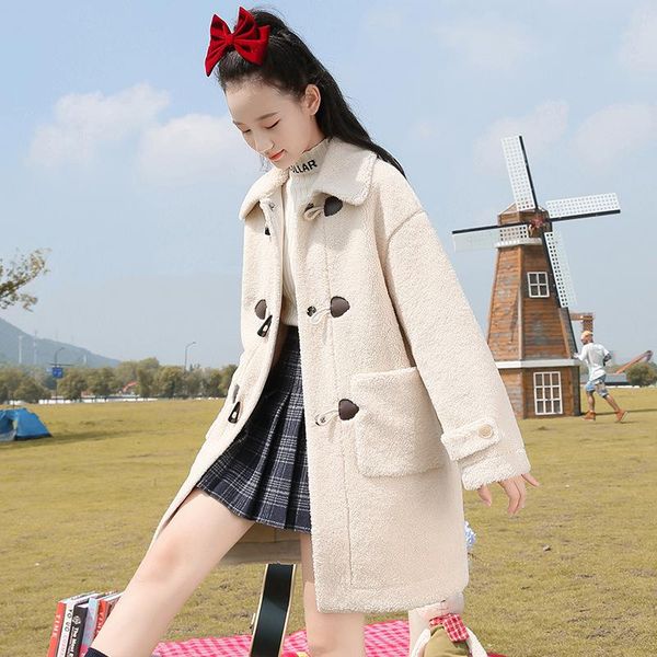 

women's wool & blends college girl cloth coat wind horn western style fashion in 2021, the high school students woolen, Black