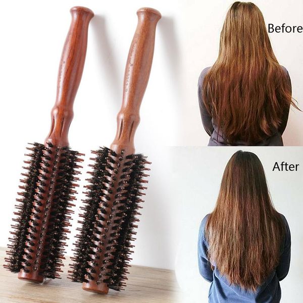 

boar bristle round hair brushes wooden handle styling brush static quiff roller hair comb straightening and curling q sqcipt, Silver