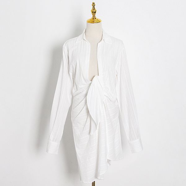 

european and american-style mid-length cool design shirt 2020 womens new irregular long sleeve pleated dress female tide, White;black