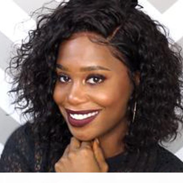 

fashion 150% density curly lace front human hair wigs with baby hair pre plucked 13x6 short human hair bob wigs brazilian remy, Black;brown