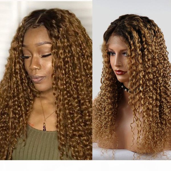 

curly ombre #2 brown 13x6 lace front human hair wig with baby hair brazilian full lace wig natural hairline blonde 360 frontal, Black