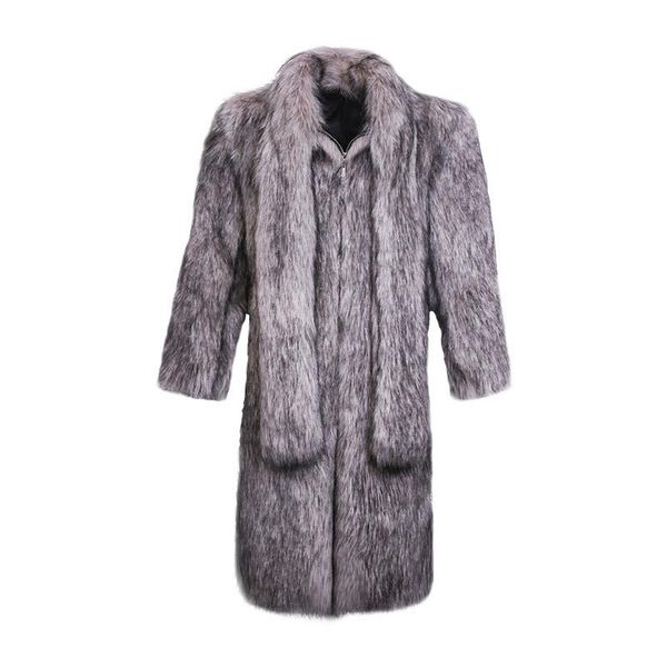 

men's fur & faux autumn and winter 2021 imitation coat long windbreaker warm trend artificial more size s-5xl 6xl, Black