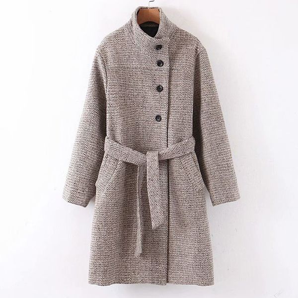 

winter women vintage woolen coat 2020 solid long thicken warm jacket with belt blazer turteneck collar female outwearx1020, Black