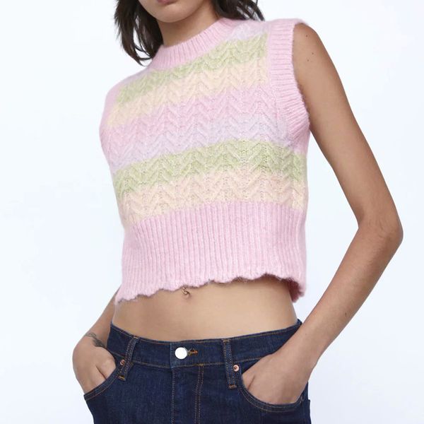 

kumsvag women autumn striped vests sweaters o-neck sleeveless pullovers knitted female elegant waistcoat sweater clothing bb3111 h1211, White;black