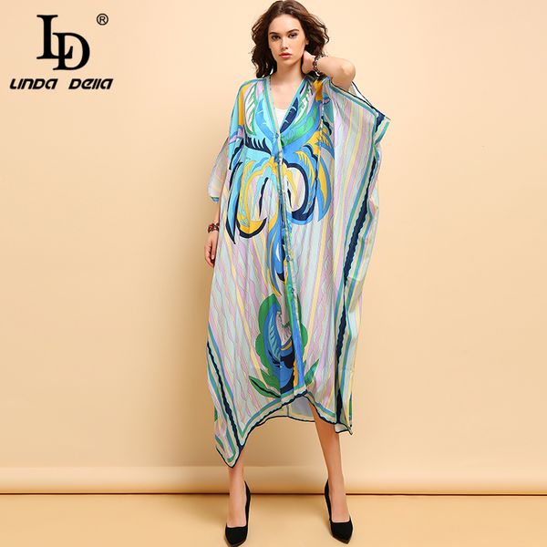 

ld linda della new summer fashion 5xl plus size long dress women's batwing sleeve elegant printed casual holiday loose dresses lj201202, Black;gray