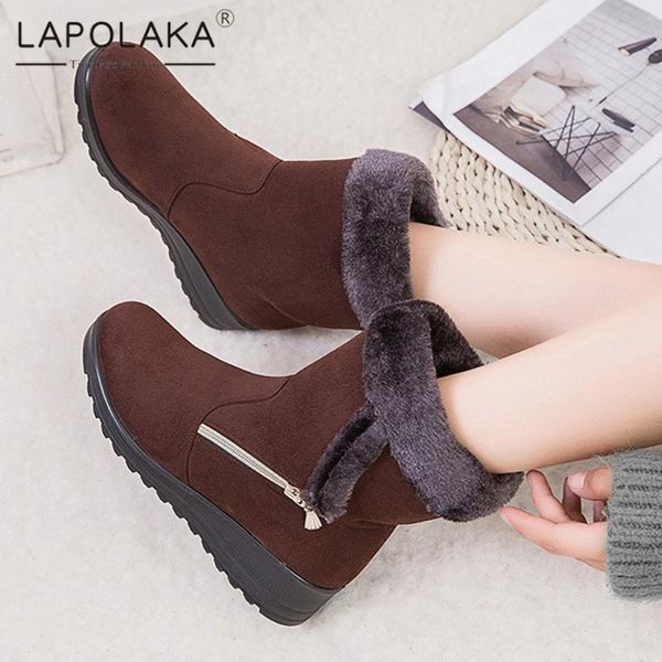 

boots lapolaka 2021 fashion large size 43 non-slip comfy platform warm winter women shoes ins wholoesale booties ladies, Black