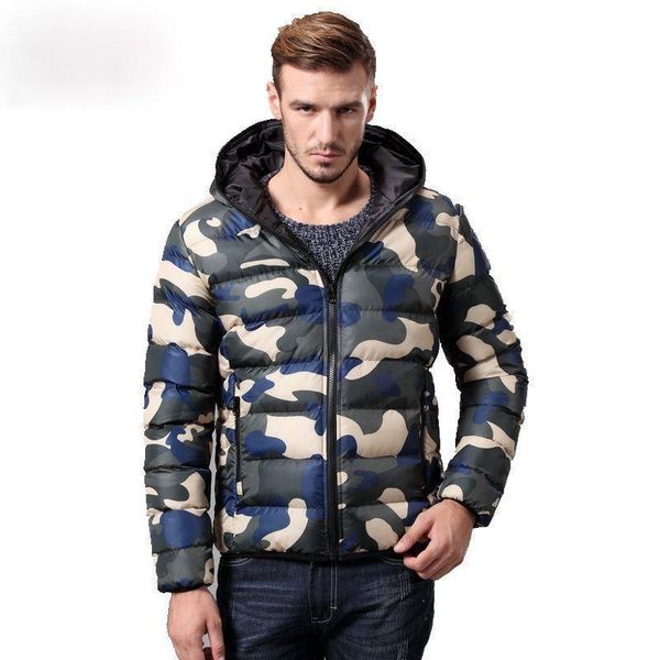 

men's cotton padded down jacket camouflage parka camo zipper hoodie autumn coat male army style casual red blue green, Black