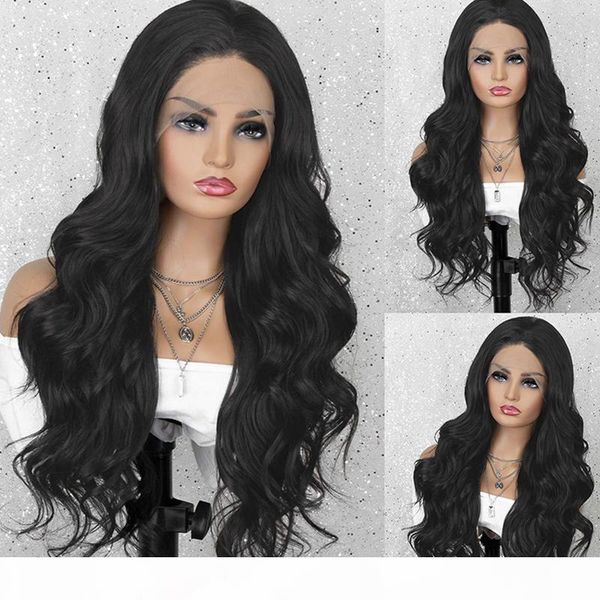 

black lace front wigs for women 180% density body wave 13x4 black wig long wavy synthetic wig, Black;brown