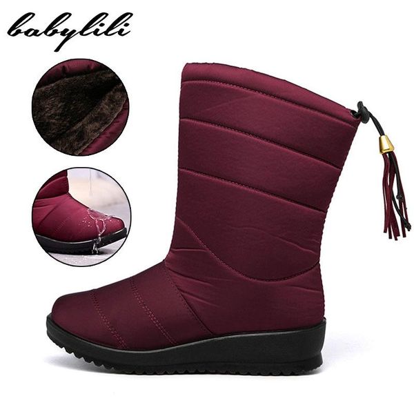 

winter snow boots for women warm cotton shoes tassel lady plush booties waterproof female mid-calf footwear black plus size 44