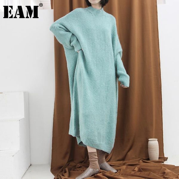 

eam] women green oversized long knitting dress new turtleneck long sleeve loose fit fashion tide autumn winter 2021 1dd2067, Black;gray