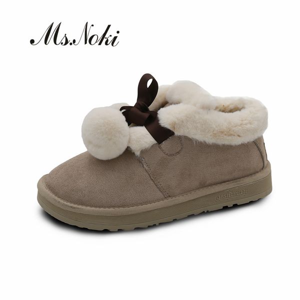 

fashion riband solid platform boots of women flat with flock female ankle boots warm plush slip on round toe girls snow, Black