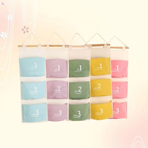 

storage boxes & bins 1pc 3 pockets cotton linen wall door closet hanging bag organizer for bathroom (random color)1