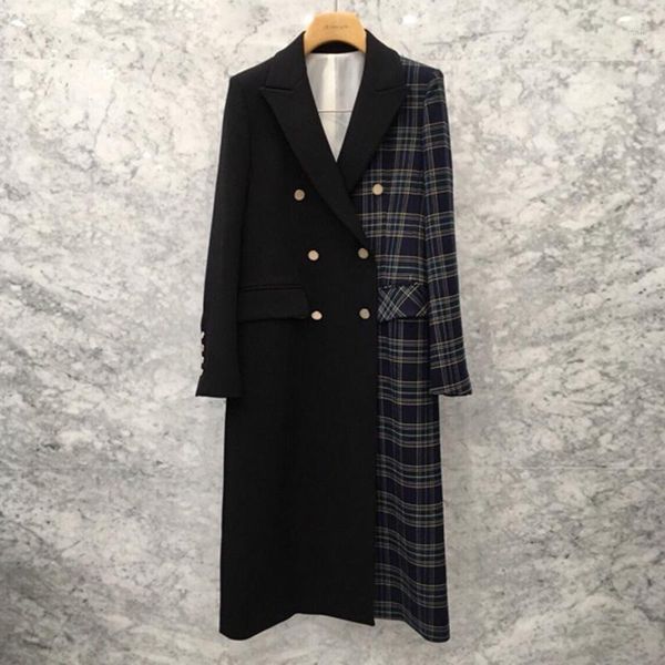 

ewq] autumn winter female turn-down collar long-sleeved blazer coat single breasted loose striped minimalist suit 8q1941, White;black