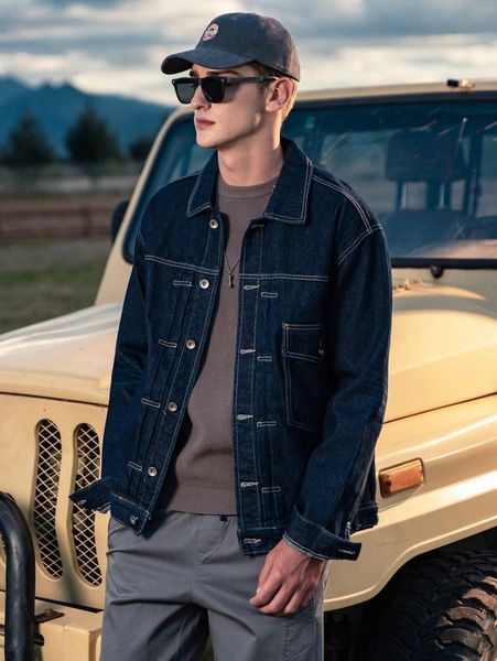 

men flap pocket stitching denim jacket k1ep#, Blue
