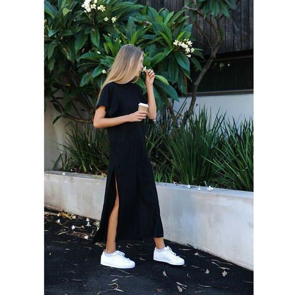 

maxi t shirt dress women natural beach boho party vintage bandage knitted bodycon casual black summer long dresses sundress, Black;gray