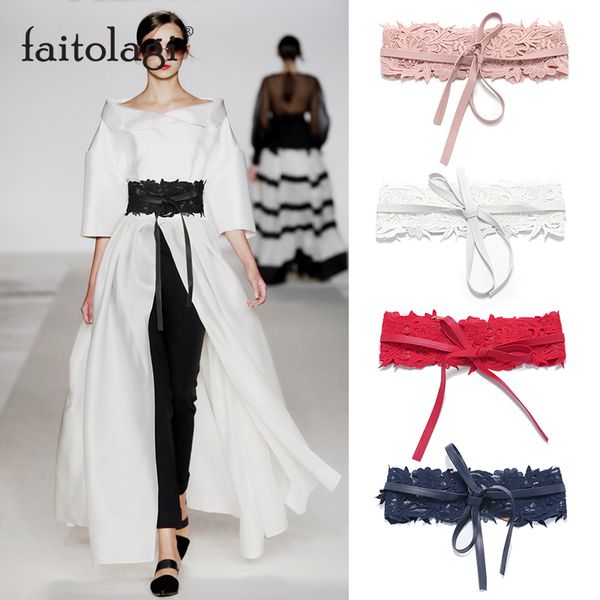 

fashion lace ladies belts for dresses black white wide corset belt for women bowknot weaving self tie obi cinch female waistband, Black;brown