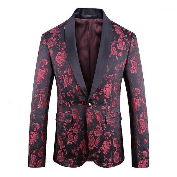 

2021 spring groom wedding blazer jacket jacquard bronzing floral blazer men party stage singer costume homme blazers para hombre1, White;black