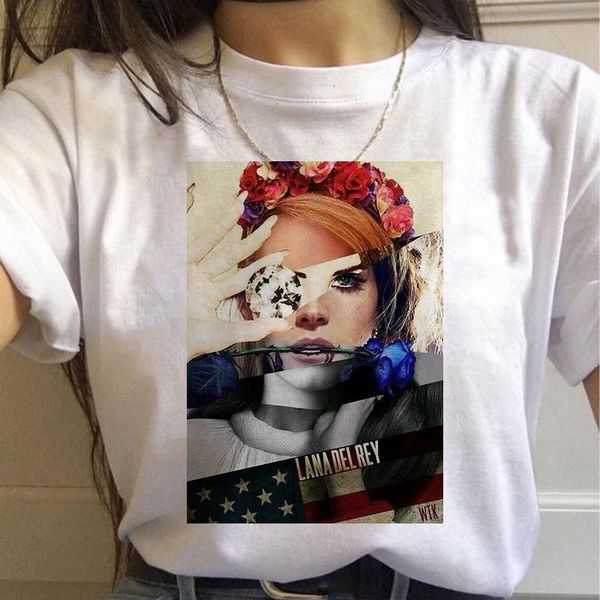 

lana del rey t shirt ladies printing fan harajuku t shirt basic o neck t shirt graphic aesthetic korean female, White