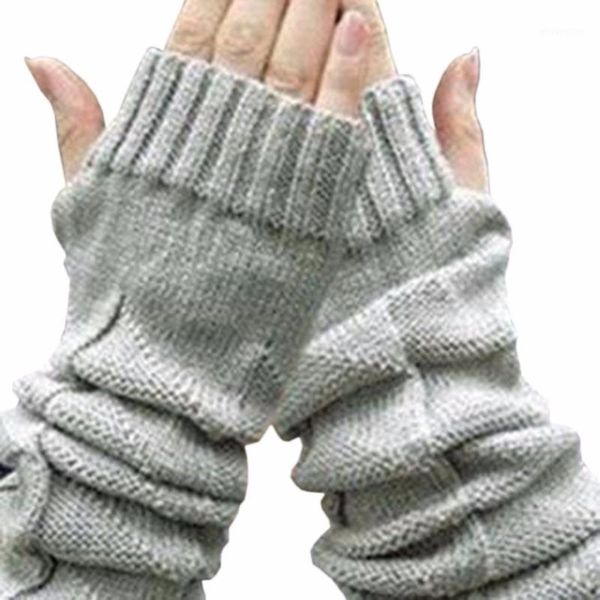 

fashion elbow gloves autumn winter warm women lady girls solid gloves arm warmer long fingerless knitted mittens valentine gift1, Blue;gray