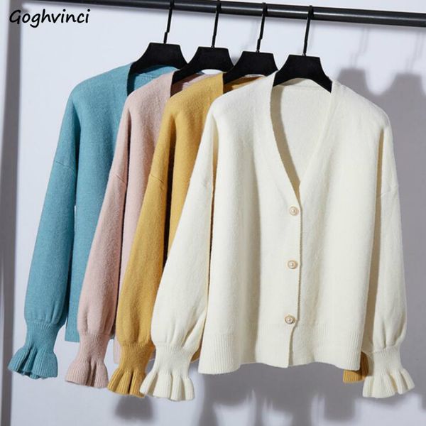 

sweaters women cardigans solid sweet single breasted leisure womens elegants loose ruffle daily outwear knitted korean style new c1023 c1030, Black