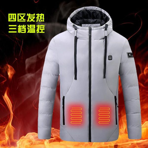 

heated men's padded jacket smart cotton jacket winter rechargeable heating cotton warmth thick hooded, Black