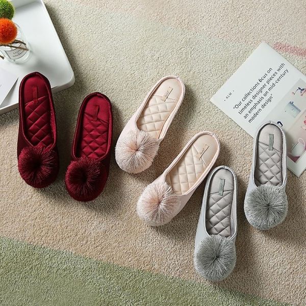 

women house slippers 2020 fur slides memory foam slip-on comfort tassel pom-pom home shoes wedding bedroom non-slip indoor mules, Black