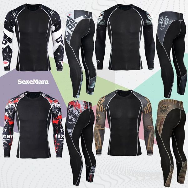 

compression sport suit for men running t-shirts gym underwear tights sports clothing men's sportswear rashgard long sleeve, Black;blue