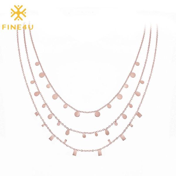 

chokers fine4u n586 stainless steel statement jewelry choker necklace pendant disc oval square chain for women girls, Golden;silver