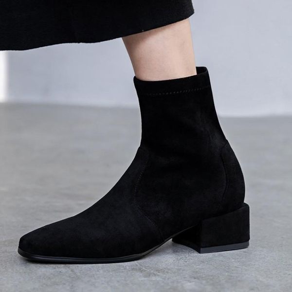 

boots fashion novelty womens ankle short med square toe vintage flock zip leisure winter big size shoes, Black