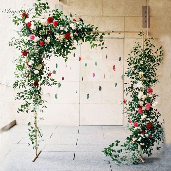 

metal wrought iron arch stand +artificial silk flower arrangement white cloth set decor party wedding backdrop floral row 1 set