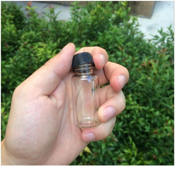 

27*50*14mm 15ml glass bottles with plastic lid transparent empty glass gift bottles jars black cap 5 bbyxnf