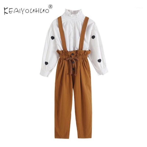 

clothing sets 2021 fashion baby girl clothes love shirt + black brown pant children tracksuit kids for girls 4-12 years old1, White