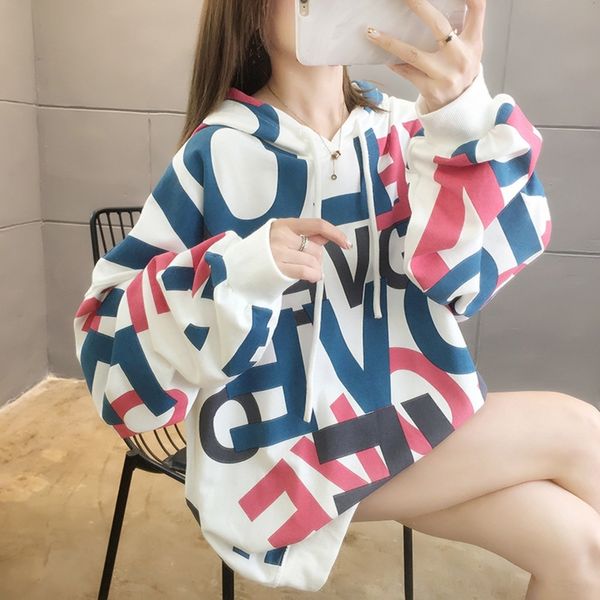

tmoxp large size women's 2020 autumn style winter and loose women's hooded large sweater sweater letter printed thin 200kg mm kore, Black