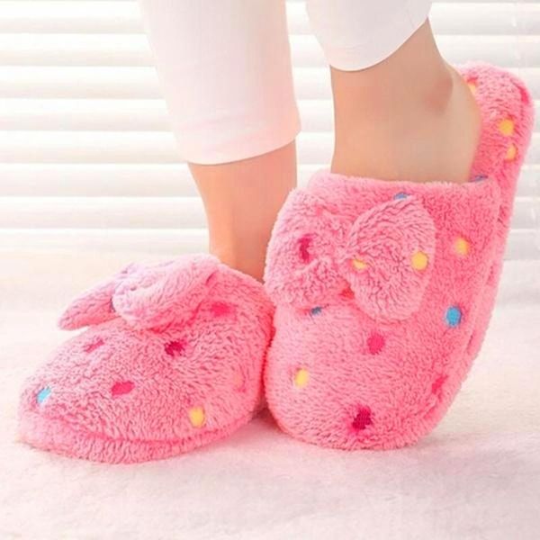 

winter warm women indoor slippers cotton fabric slippers couples leisure bowknot wooden floor, Black