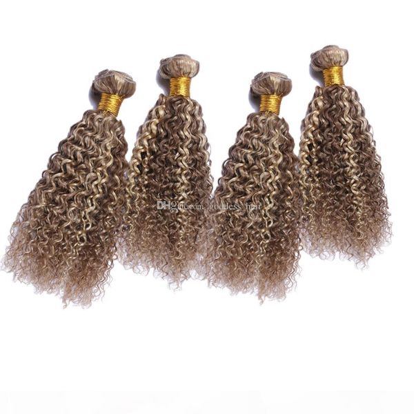 

kinky curly 4 bundles #8 613 ombre piano color hair weaves peruvian piano color human hair extensions 10-30 inch, Black