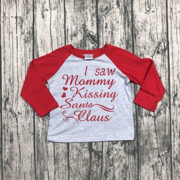

baby boys christmas raglans children boys i saw mommy kissing santa claus print raglans red long sleeve tee kids wear, Blue