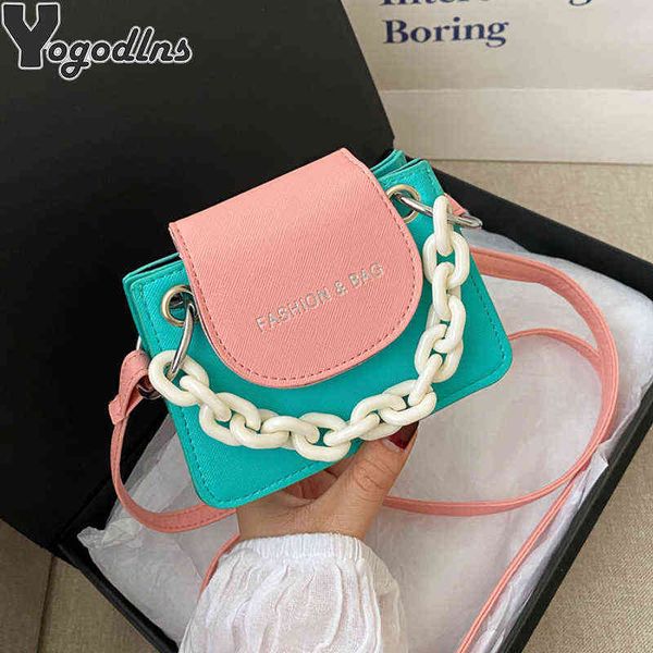

shopping bags contrast color small pu leather crossbody for women summer chain designer handbags purse lady shoulder messenger pouches220307